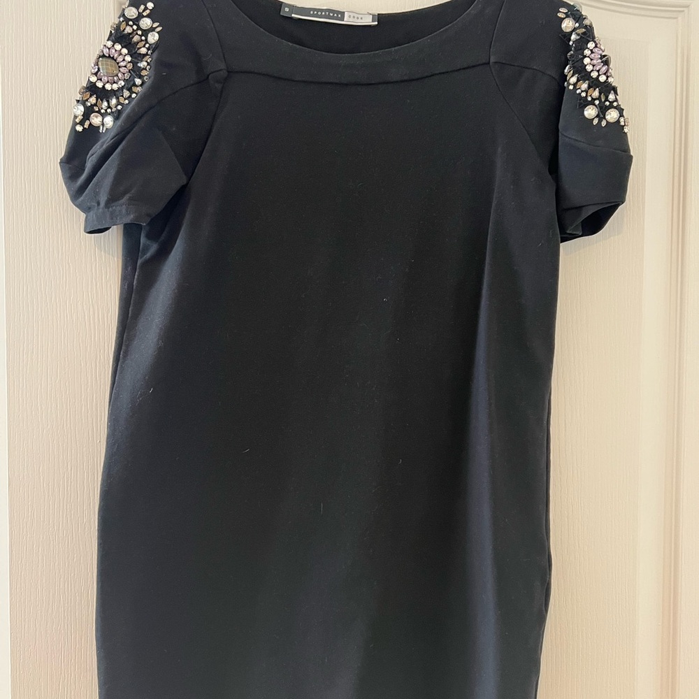 Sportmax Black Mini Dress with Embellished Sleeves
